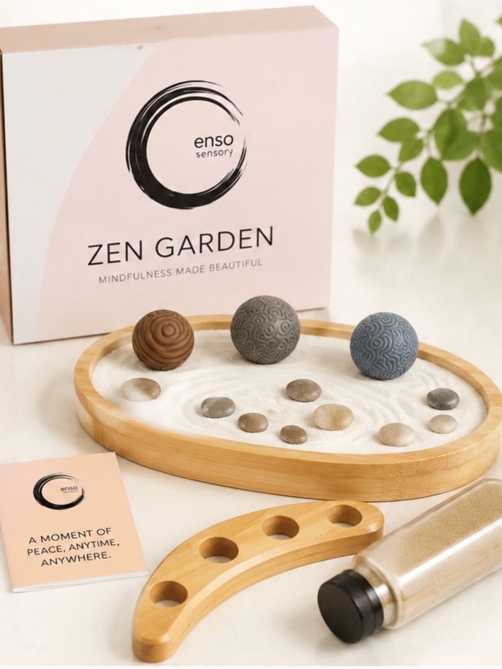 NIB Enso Sensory Zen Garden Bamboo Tray Mindfulness Sand Garden Meditation Decor